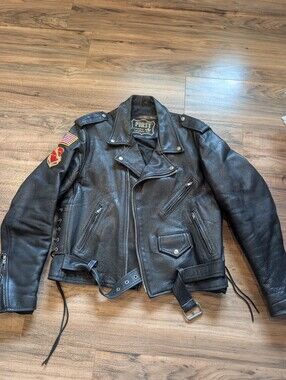 vintage First brand genuine leather motorcycle jacket, Size M Or L